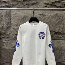 thumbnail for Trendy brand Crow family heavy industry washing cross 10,000 needles colorful embroidery pullover round neck long sleeve T-shirt for men and women