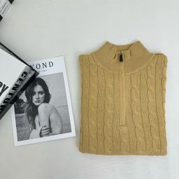 thumbnail for RL Ralph pony classic cable knotted wool knit with half zip long sleeves unisex