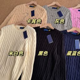 thumbnail for 6 colors round neck cable sweater, cotton twist knitting, pony logo embroidery autumn and winter top base for women