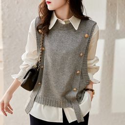 thumbnail for 2026 Spring and Autumn Season Round Neck Pullover Stylish Casual Fashion Button Knitted Vest Sweater Women's Outerwear