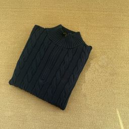 thumbnail for RL Raff Pony Embroidered Men's Cable Sweater Classic Cotton Half Zip Knit