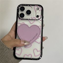 thumbnail for Korean retro pink heart suitable for iPhone 17 Pro Max phone case, 15 Pro transparent, 14 13 female, 15 PM couple