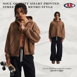 thumbnail for 2026 Fall/Winter BOXY Short Zipper Cardigan New Dropped Shoulder Loose Men's and Women's Hooded Fleece Sweatshirt Cross-border Factory