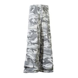 thumbnail for Camouflage cargo wide-leg pants, men's vibe style slightly flared pants, trendy brand high street American casual loose pocket trousers