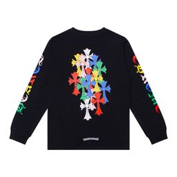 thumbnail for Cross-border correct version of Crowe Chrome Heart high quality double yarn cotton men&#039s and women&#039s printed long sleeve T-shirt