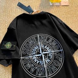 thumbnail for New stone compass trendy brand short sleeve back solid color men's and women's couple T-shirt printed crew neck short sleeve white