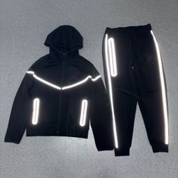 thumbnail for 25 years new sports hooded jacket air layer cotton zipper shirt reflective laminating suit 754+762 cross-border