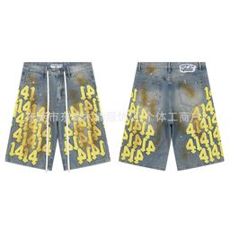 thumbnail for 26Ss Cross-Border Vale American Fashion Brand High Street Retro Distressed Embroidered Colorful Letter Washed Loose Men's Jeans