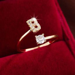 thumbnail for TEMU Hot Sale 26 English Alphabet Micro-inlaid Zircon Fashion Women&#039;s Ring Copper Plated 14K Open in stock Ring