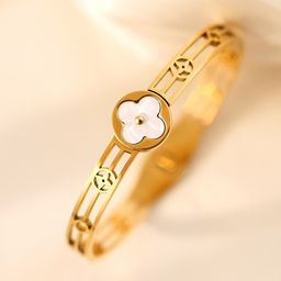thumbnail for Cross-Border Manufacturer Direct Sales Gold-Colored Women's High-End Non-Fading Four-Leaf Clover Titanium Steel Mirror Bracelet Eco-Friendly Bracelet