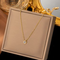 thumbnail for Cross-border stainless steel 18K gold necklace jewelry, European and American fashion INS titanium steel clavicle chain does not fade pendant necklace women