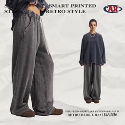 thumbnail for 2025 American-Style Terry Loose Retro Snowflake Wide-Leg Men&#039;s Long Pants Trendy Brand Frayed Edge Sports Men&#039;s Casual Pants