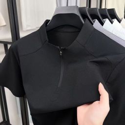 thumbnail for 2026 Summer Light Outdoor Quick Dry Sports Short Sleeve Half Zipper T-Sleeve Men's Stand Up Collar Short Sleeve Trendy Base Shirt Men's