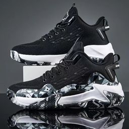 thumbnail for Tênis de basquete masculino com sola grossa, novo estilo confortável, tênis esportivo respirável em tecido fly-woven, tênis casual para corrida ao ar livre, atacado do fabricante