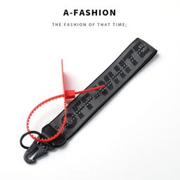 thumbnail for Spot Logo Trendy Brand Off Embroidered Canvas Keychain White Bag Camera Jeans Accessories Mobile Phone Pendant