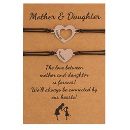 thumbnail for 跨境新款不锈钢心形黑标刻字蜡线编织可调节母亲节卡片手链饰品