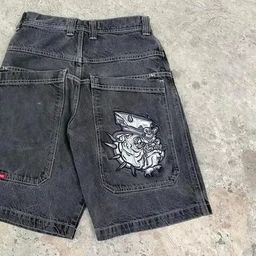 thumbnail for JNCO shorts Y2K pants Harajuku hip hop lucky 7 like sub graphics vintage blue loose denim