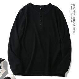 thumbnail for Foreign trade! Men's Fall Waffle Loose Henry Collar Solid Color Casual Long Sleeve Base Shirt T-Shirt 453302