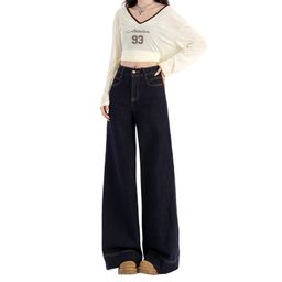 thumbnail for American Retro Denim Blue Jeans for Women, 2026 Autumn New Style, Loose Wide-Leg Drapey Straight Pants for Petite Figures