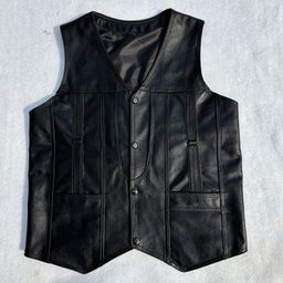 thumbnail for New leather vest men's spring and autumn top layer cowhide shoulder multi-pocket middle-aged and elderly leather vest workwear fishing vest