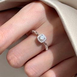 thumbnail for Sunburst Square Diamond Chain Ring Women&#039s Light Luxury High-end Sense Adjustable Ring Engagement Wedding Ring Gift Trendy