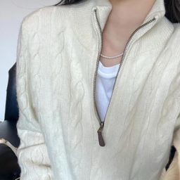 thumbnail for You can scan the RL Raff pony logo embroidered knitwear men's autumn and winter stand-up collar twist half-zipper sweater women's warmth