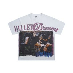 thumbnail for American Retro Valeforever Washed Distressed Hot Diamond Pure Cotton Short-Sleeved High Street Fashion Brand Star T-Shirt Breathable