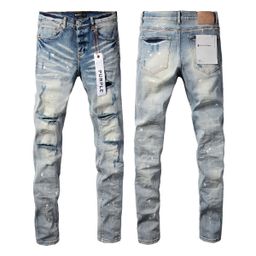 thumbnail for Cross-Border American-Style Purplebr High Street Ripped Embroidered Patchwork Vintage Straight-Leg Jeans Amlri Stretch Denim