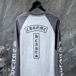 thumbnail for Cross-border trendy brand CH Chrome Hearts cross-embroidered long-sleeve T-shirt, unisex, American street style, loose fit for couples