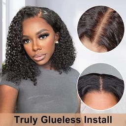 thumbnail for Amazon European and American women's lace wigs black medium parted small tubes short curls small curls chemical fiber high temperature silk