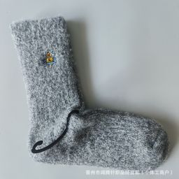 thumbnail for Autumn and Winter Japanese Empress Dowager Saturn Embroidered Socks Solid Color Women&#039;s Socks Thickened Double Needle Wool Trendy Brand Stacked Socks