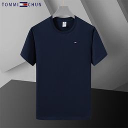 thumbnail for Foreign Trade Single T0MMY Tommy Men's Short-sleeved Pure Cotton Round Neck Solid Color T-shirt Summer Half-sleeved Top Joker