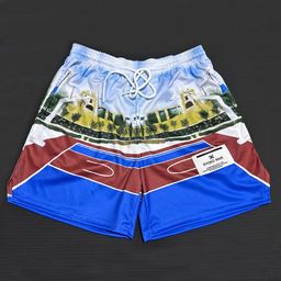 thumbnail for New American fashion brand Rai cherry blossom style shorts men's and women's mesh quick-drying loose large size 4 points knee basketball shorts