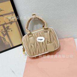 thumbnail for Letter Miu Pleated Bowling Handbag 2025 Shoulder Bag Crossbody Bag Women's Bag Small Compact Pillow Bag