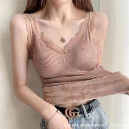 thumbnail for Thermal Vest Women&#039;s fleece-lined Thickened Base Shirt Sling Underwear with Chest Pad Lace Slimming plus size Base Shirt