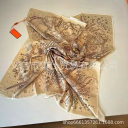 thumbnail for Correct Version H Brand Large Square Scarf for Spring and Autumn, Silk Scarf for Sun Protection, Shawl, Gauze Scarf, Thin Women's Scarf