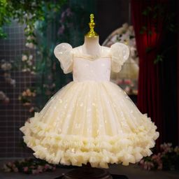 thumbnail for Dresses, cross-border girls, princess dresses, short-sleeve puffy tulls, children's dresses, princess skirts, piano hosting