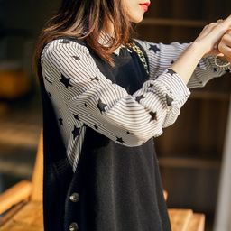 thumbnail for Autumn and Winter new wool knitted vest women's round neck pullover sweater button waistcoat college style loose plus size