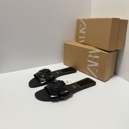 thumbnail for ZA2025女鞋平底牛皮革凉鞋一字带凉拖露趾后空沙滩鞋外穿懒人舒适