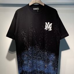 thumbnail for AMIRI Chao Brand 260g Peace Pigeon Flow Paint Graffiti Letter Star Classic logo Printing Short Sleeve T Sleeve Cross Border
