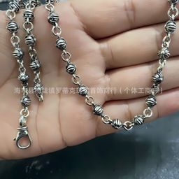 thumbnail for CH trendy brand vintage distressed croco necklace wholesale men's and women's double-sided sword cross flower necklace European and American sweater chain