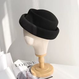 thumbnail for Autumn and winter wool resort style topper, light luxury princess hat, age-reducing elegant dome basin hat, retro face small hat