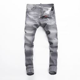 thumbnail for 2025 Spring and Autumn Distinctive Elastic Big Break Distinctive Hong Kong Style Tight Nightclub Fashion Ripped D2 Jeans Men's Pants Grey