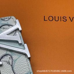 thumbnail for L men's belt with smooth buckle V-letter belt, youth plaid pants belt, trendy casual waistband, business versatile