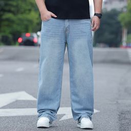thumbnail for Plus-Size All-Season Men's Jeans, Loose Straight-Leg Men's Pants, Simple and Versatile, High-Waisted, for Big and Tall Men