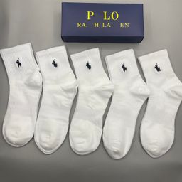 thumbnail for Foreign Trade Lauren Pony Embroidered Box Set of 5 Pairs of Solid Color Mid-Calf Men's Socks, Casual Versatile Sweat-Absorbent Breathable Business Men's Socks