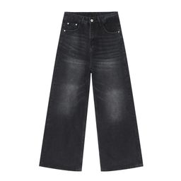 thumbnail for nirben Denim | National fashion washed jeans men&#039;s Ruan Shuai Korean style loose washed straight wide-leg mopping pants