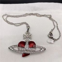 thumbnail for High version Vivian West Queen Mother big love color lacquer inlaid with diamonds Saturn necklace new women's mark European and American high-end