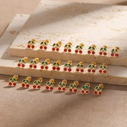 thumbnail for MYYA European and American hot selling stainless steel dripping oil cherry small stud earrings for women plated 18k gold titanium steel non-fading earrings earrings