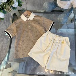 thumbnail for Brother and sister outfits, new children's lapels, polo shirts, shorts, dresses, letters, all-over prints, casual solid color suits, tide foreign trade